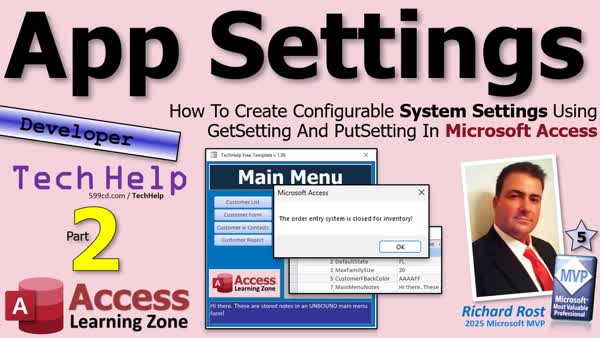How To Create Configurable System Settings GetSetting And PutSetting In Microsoft Access, Part 2