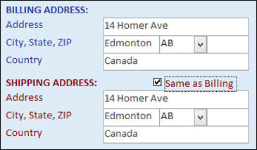 bill to ship to addresses