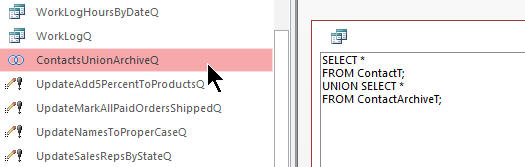 ms access union queries