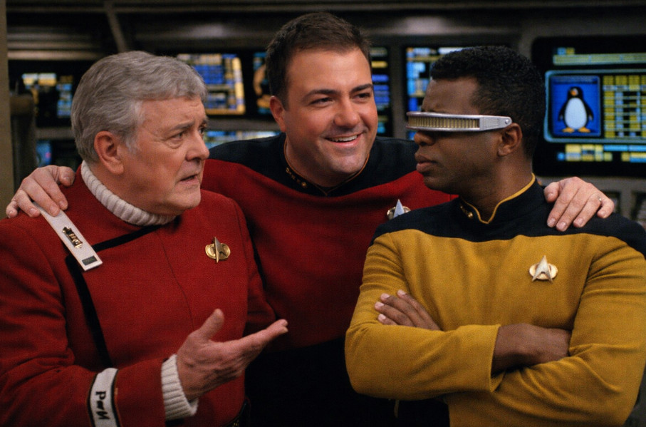 Scotty, Geordie, and Richard in the Enterprise-D engine room